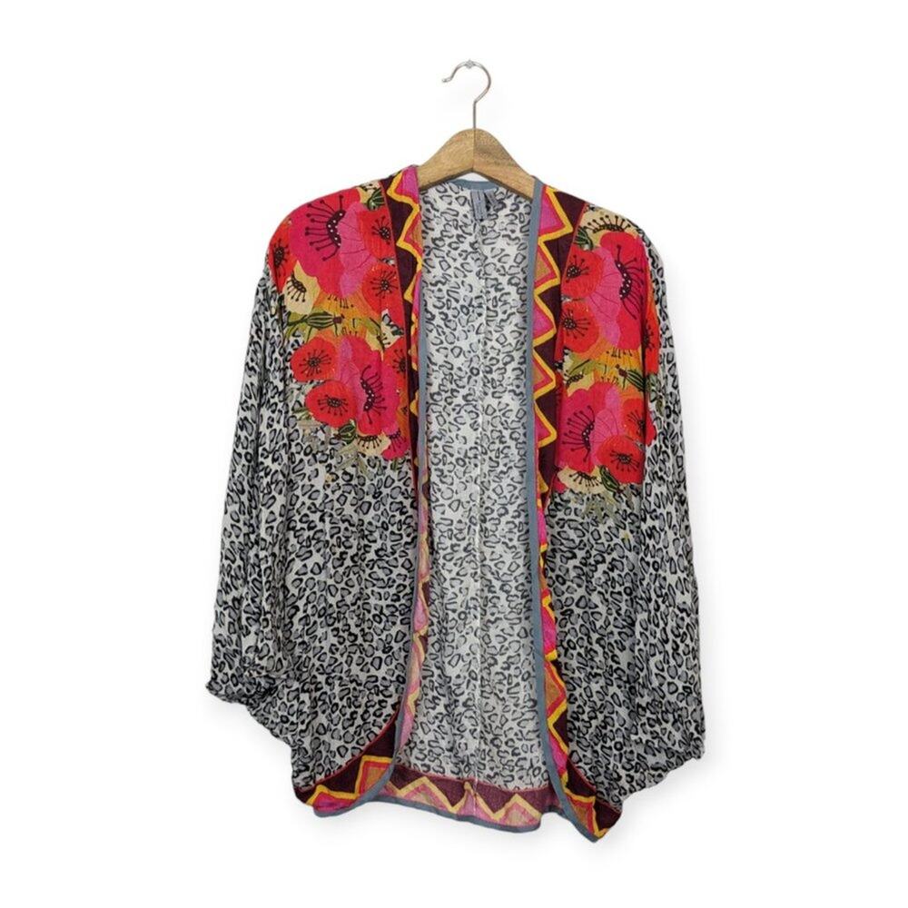 Anthropologie Bl nk London Frances Kimono OS Floral Leopard Cocoon Boho